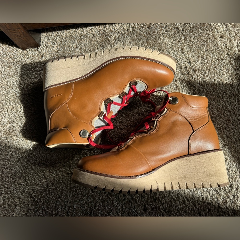 Cole Haan Women's ZeroGrand Waterproof Wedge Hiker Booties Brown Leather - Picture 10 of 13